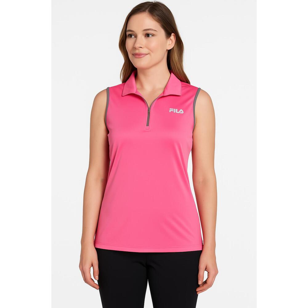 FILA Shirt Womens Large Pink Polo‎ Sleeveless Collared Active
